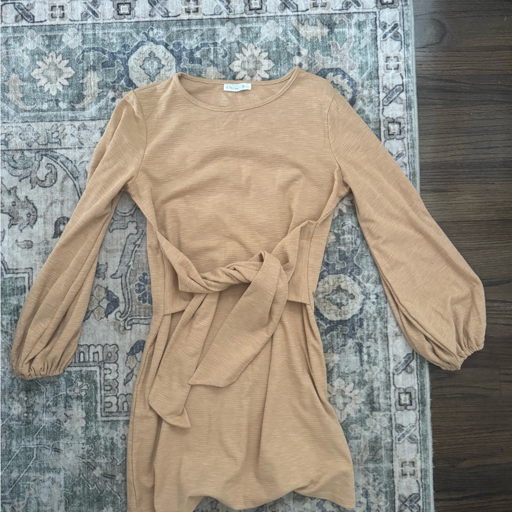 Elegant Tan Long Sleeve Dress